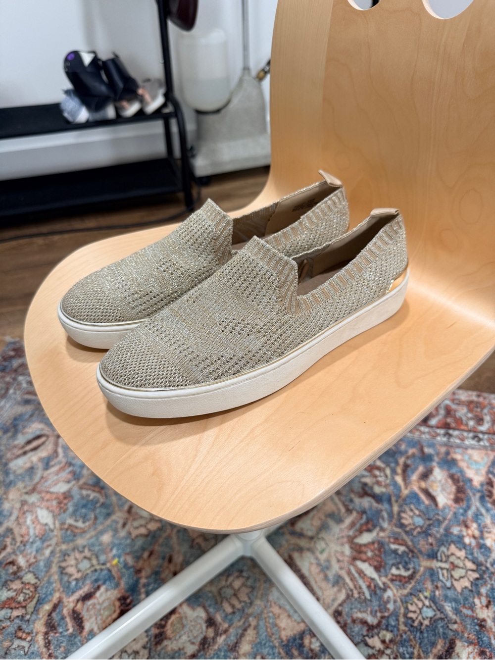 Knit Slip-On Loafers in Light Beige for Women